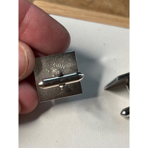 Silver Square Initial M Cufflinks With Gold Lettering - Elegant Mens Accessory - Picture 7 of 9